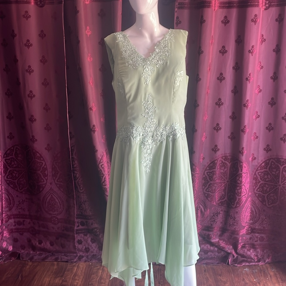 Green Floral Fairy Flowy Mini Dress Lace Up Size 16 Wide